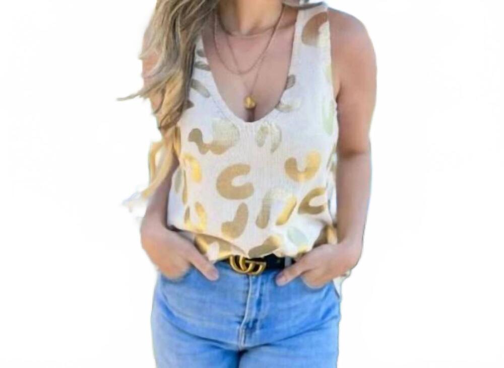 NEW AMOLI leopard knit scoop neck tank top in cream